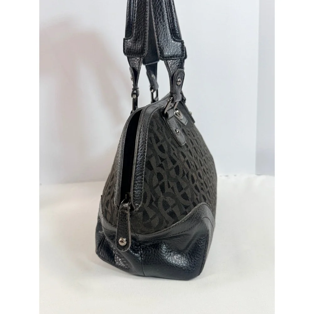 Etienne Aigner Black Signature Jacquard Leather Trim Dome Satchel Shoulder Bag